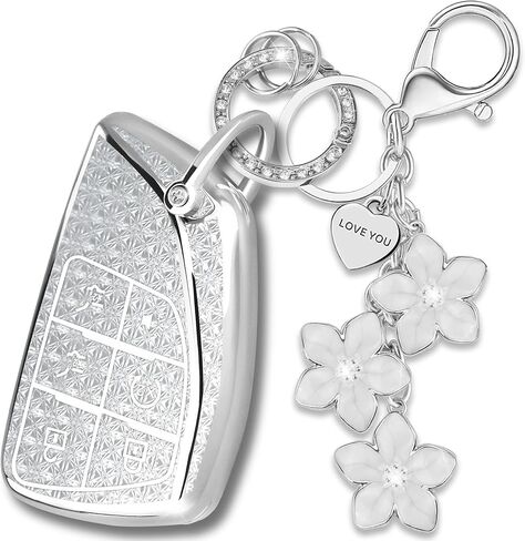 White TPU Key Fob Cover with Sakura Flower Keychain Compatible with Chevy Suburban Tahoe GMC Yukon Yukon XL 1500 Denali 6-Button Smart Key for Women in Saudi Arabia