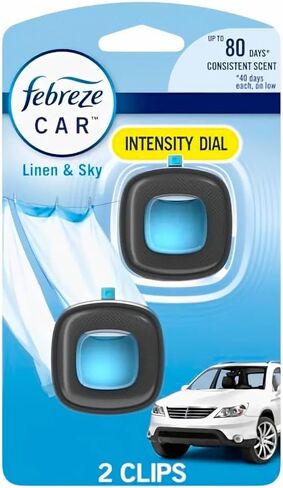 Febreze Car Air Fresheners, Linen & Sky, Odor Fighter for Strong Odors Car Vent Clips (2 Count) in Kuwait