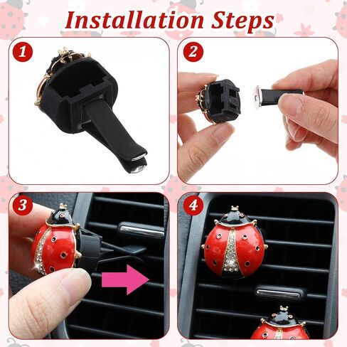 قطعتان من إكسسوارات السيارة على شكل خنفساء، مشابك لفتحة تهوية الهواء للسيارة، معطر هواء للسيارة باللون الأحمر اللطيف، موزع روائح عطرية من حجر الراين قابل لإعادة الملء، ملحقات سيارات ليدي الحشرات in Kuwait