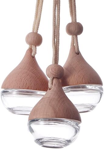3 Pcs Hanging Car Air Freshener Diffuser Bottles – 6ml Refillable Essential Oil Aromatherapy Perfume Pendant, Clear Empty Glass with Wooden Cap & String for Vehicle Decoration, Closet Fragrance in Saudi Arabia
