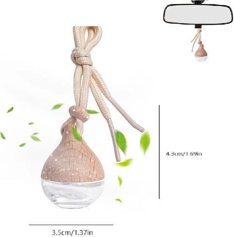 3 Pcs Hanging Car Air Freshener Diffuser Bottles – 6ml Refillable Essential Oil Aromatherapy Perfume Pendant, Clear Empty Glass with Wooden Cap & String for Vehicle Decoration, Closet Fragrance in Saudi Arabia