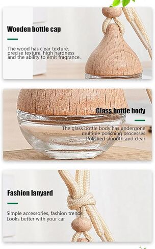 3 Pcs Hanging Car Air Freshener Diffuser Bottles – 6ml Refillable Essential Oil Aromatherapy Perfume Pendant, Clear Empty Glass with Wooden Cap & String for Vehicle Decoration, Closet Fragrance in Saudi Arabia