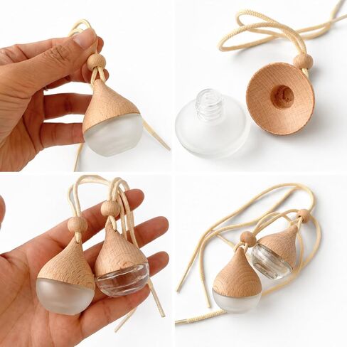 3 Pcs Hanging Car Air Freshener Diffuser Bottles – 6ml Refillable Essential Oil Aromatherapy Perfume Pendant, Clear Empty Glass with Wooden Cap & String for Vehicle Decoration, Closet Fragrance in Saudi Arabia