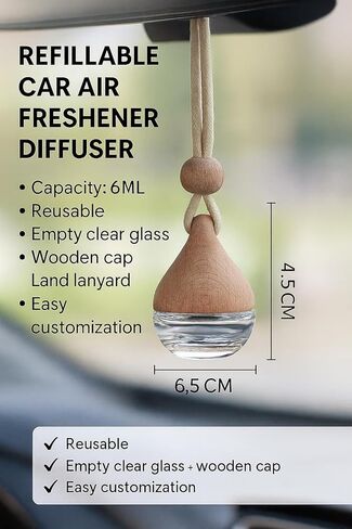 3 Pcs Hanging Car Air Freshener Diffuser Bottles – 6ml Refillable Essential Oil Aromatherapy Perfume Pendant, Clear Empty Glass with Wooden Cap & String for Vehicle Decoration, Closet Fragrance in Saudi Arabia