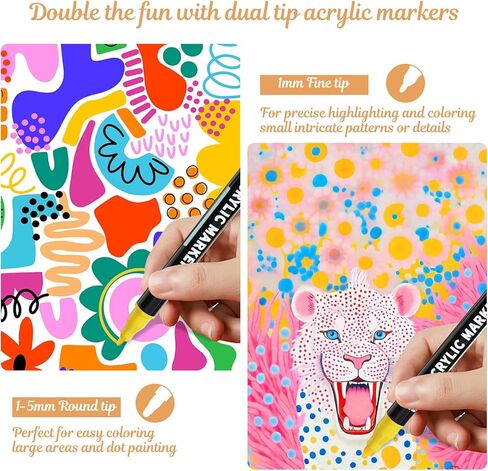 nauets 12 Colors Acrylic Paint Markers, Premium Dot & Fine Dual Tip Acrylic Paint Pens for Rock, Wood, Fabric, Canvas, Glass, Paper, Ceramic, Scrapbook, Vision Board and DIY Crafts Supplies Art Gifts in Saudi Arabia