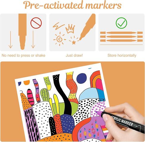 nauets 12 Colors Acrylic Paint Markers, Premium Dot & Fine Dual Tip Acrylic Paint Pens for Rock, Wood, Fabric, Canvas, Glass, Paper, Ceramic, Scrapbook, Vision Board and DIY Crafts Supplies Art Gifts in Saudi Arabia