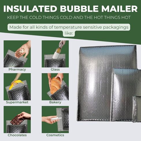 50-Pack IIP Texas Insulated Bubble Mailers, Thermal Radiant Barrier, Waterproof Self-Seal Shipping Bags, Metallic Silver, Multiple Sizes (11" x 15" / 50 Count) in Saudi Arabia