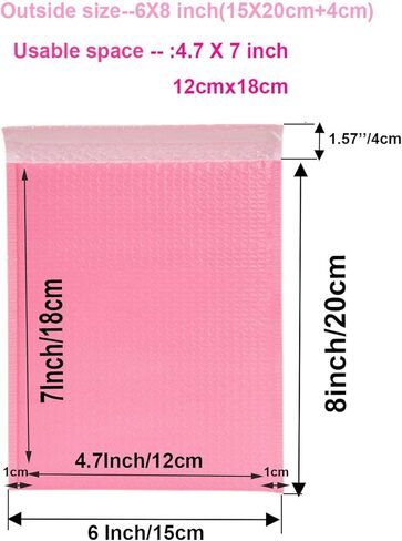 YYaaloa 25 Pack 6x8 Inches Outside Size Small Pink Poly Bubble Lined Mailers Padded Shipping Envelopes Self Seal Mailer Waterproof, Shockproof and Dustproof (Pink 6x8 Inches-25pcs) in Kuwait