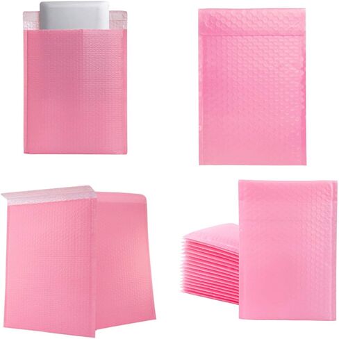 YYaaloa 25 Pack 6x8 Inches Outside Size Small Pink Poly Bubble Lined Mailers Padded Shipping Envelopes Self Seal Mailer Waterproof, Shockproof and Dustproof (Pink 6x8 Inches-25pcs) in Kuwait