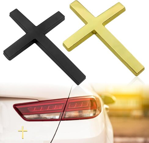 2 Pieces 3D Metal Jesus Cross Car Emblem Alloy Decal Sticker for Auto Body Fender Tail Universal High Gloss Replacement for All Cars Trucks SUVs Scratch Resistant Christian Badge (Black) in Saudi Arabia