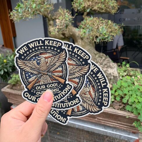 We Will Keep Our God Our Guns and Our Constitution Embroidered Patch, American Eagle Design, Iron-On or Sew-On, 2.5x2.5 Inch, 3 Pack in Saudi Arabia