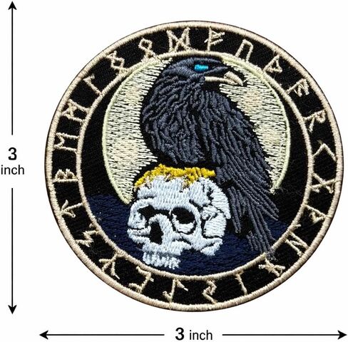 2PCS Viking Raven on Skull Embroidered Patch 3 Inch – Norse Rune Iron-On Applique, Odin Raven Patch for Jackets, Vests, Backpacks & Hats – Sew or Heat Transfer Badge in Kuwait