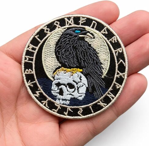 2PCS Viking Raven on Skull Embroidered Patch 3 Inch – Norse Rune Iron-On Applique, Odin Raven Patch for Jackets, Vests, Backpacks & Hats – Sew or Heat Transfer Badge in Kuwait