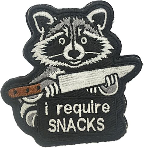 I Require Snacks Raccoon Patch, Funny Animal Tactical Morale, Hook & Loop for Backpacks, Tactical Vests, Dog Harness in Kuwait
