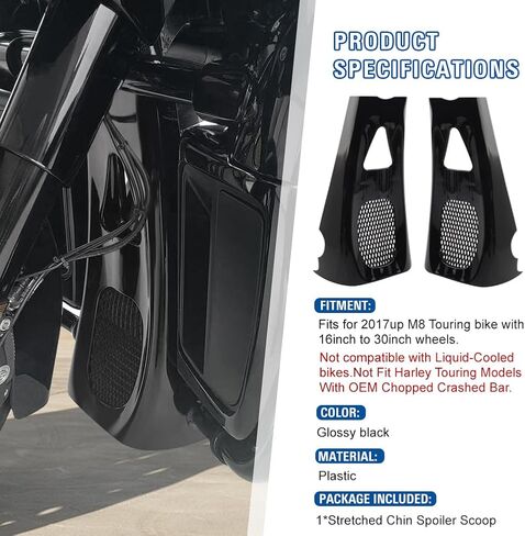 Zhisheng Stretched Chin Spoiler Scoop ABS For M8 for Harley for Touring Road Street Glide 2017+, Glossy Black in Kuwait