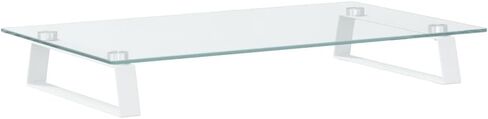 vidaXL White Tempered Glass and Metal Monitor Stand - Ergonomic Computer Screen Riser with Storage Space, 23.6" L x 13.8" W, Minimalist Design in Kuwait