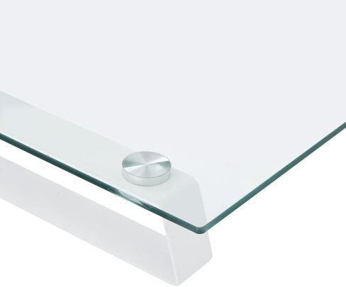 vidaXL White Tempered Glass and Metal Monitor Stand - Ergonomic Computer Screen Riser with Storage Space, 23.6" L x 13.8" W, Minimalist Design in Kuwait