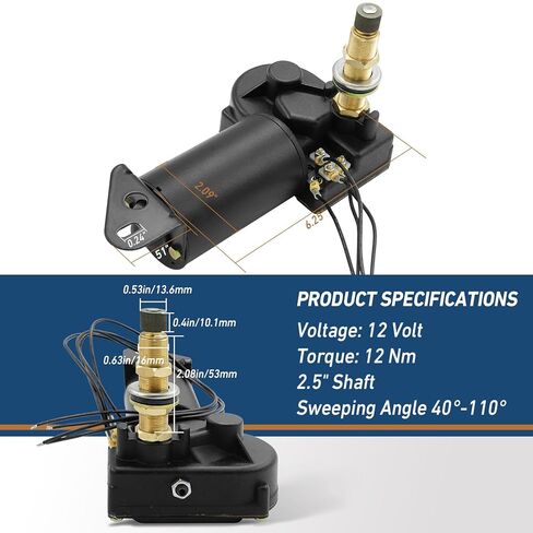 Marine Automotive Windshield Wiper Motor 12V 2.5" Shaft 110 Degree Compatible with MRV Automotive Boat Marine Car Replaces 34010 30991 4R2.12.R110D WWF12C18 Series 40-110° Adjustable in Kuwait