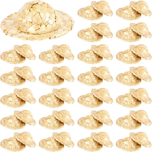 50 Pcs Mini Straw Hats for Crafts 2.1 Inch Small Doll Hat Miniature Sombrero Hats Tiny Dollhouse Hat for DIY Decorations Pets Costume Accessories in Kuwait