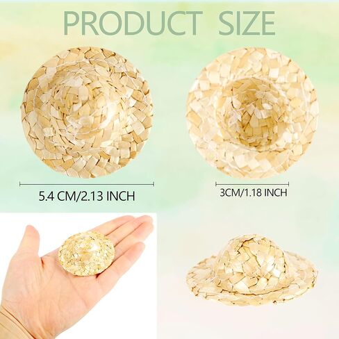 50 Pcs Mini Straw Hats for Crafts 2.1 Inch Small Doll Hat Miniature Sombrero Hats Tiny Dollhouse Hat for DIY Decorations Pets Costume Accessories in Kuwait