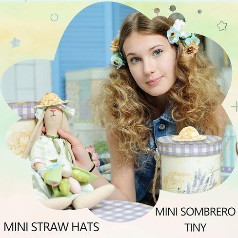 50 Pcs Mini Straw Hats for Crafts 2.1 Inch Small Doll Hat Miniature Sombrero Hats Tiny Dollhouse Hat for DIY Decorations Pets Costume Accessories in Kuwait
