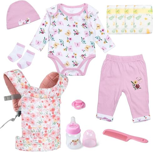 12 Pcs Reborn Baby Doll Clothes Accessories with Babydoll Carrier for 17-20-22 Inch Realistic Baby Girl Newborn Doll Clothes Feeding Accessories in Saudi Arabia