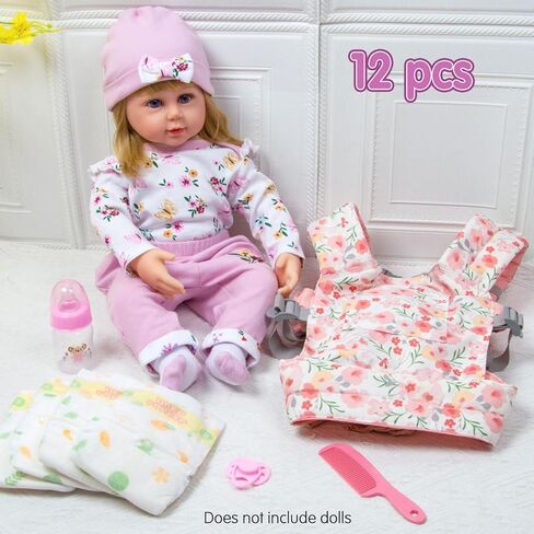 12 Pcs Reborn Baby Doll Clothes Accessories with Babydoll Carrier for 17-20-22 Inch Realistic Baby Girl Newborn Doll Clothes Feeding Accessories in Saudi Arabia