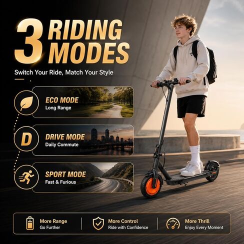 500W Peak Electric Scooter for Teens & Adults, 12MPH & 16 Miles, 8.5" Tires, Lightweight Foldable E-Scooter with APP, 3 Speeds, Dual Brakes, Cruise Control, Hill Climb, Gift for Teens & Big Kids in Kuwait