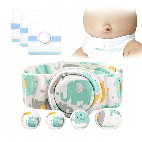 Umbilical Hernia Belt Kit for Baby, Baby Belly Button Band, Hernia Belt with 4 Compression Pads and 3 Navel Patches, Infant Abdominal Binder Set, Umbilical Cord Cover for Newborn(S Pattern Green) in Saudi Arabia