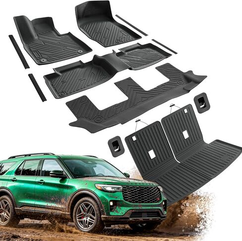 سجادات أرضية لسيارة Ford Explorer 2020-2025 2026 7 ملحقات السيارة، وبطانة الحمولة وحصيرة مسند الظهر وواقي عتبة الباب، وبطانات أرضية مطاطية TPE مناسبة لجميع الأحوال الجوية لمقعد Explorer ST 2021 2022 2023 2024 in Kuwait