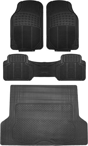 FH Group Climaproof™ Trimmable Non-Slip Vinyl Floor Mats Full Set - Universal Fit for Cars Trucks and SUVs (Black) F11306 + F16400 in Kuwait