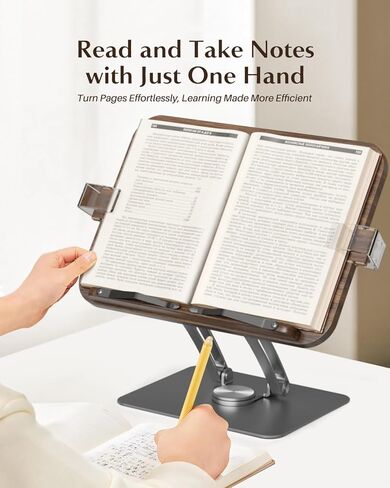 Book Stands for Reading,Adjustable Book Holder with 360° Rotating Metal Base,Foldable Cookbook Stand, Reading Hands Free with ABS Expandable Page Clips for Recipe,Textbook,Laptop in Saudi Arabia