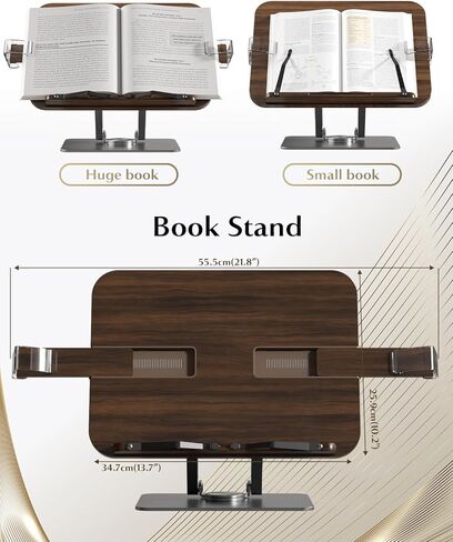 Book Stands for Reading,Adjustable Book Holder with 360° Rotating Metal Base,Foldable Cookbook Stand, Reading Hands Free with ABS Expandable Page Clips for Recipe,Textbook,Laptop in Saudi Arabia