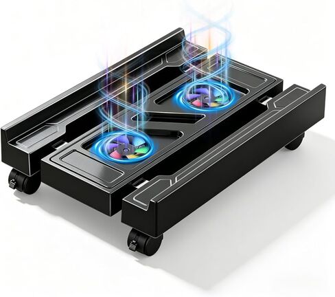 PC Stand for PC Tower With F, Computer Desktop Stand with 4 Lockable Castors, Universal Adjustable CPU Stand with Wheels - (New Black) in Kuwait