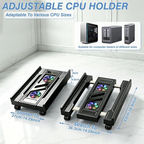 PC Stand for PC Tower With F, Computer Desktop Stand with 4 Lockable Castors, Universal Adjustable CPU Stand with Wheels - (New Black) in Kuwait