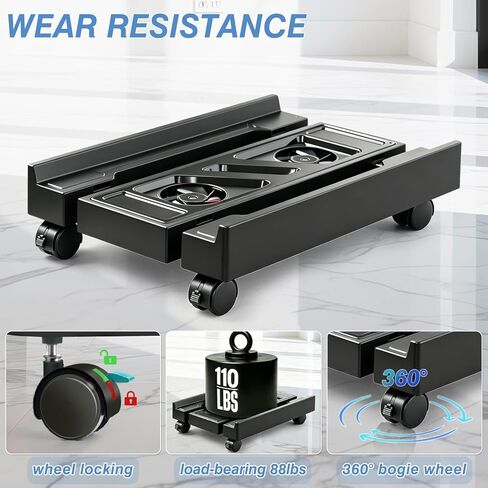 PC Stand for PC Tower With F, Computer Desktop Stand with 4 Lockable Castors, Universal Adjustable CPU Stand with Wheels - (New Black) in Kuwait