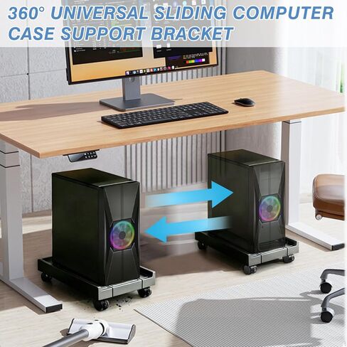 PC Stand for PC Tower With F, Computer Desktop Stand with 4 Lockable Castors, Universal Adjustable CPU Stand with Wheels - (New Black) in Kuwait