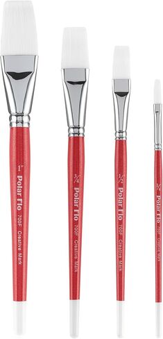 فرش الألوان المائية الاحترافية من Creative Mark Polar Flo - مجموعة مسطحة متنوعة من 4 - مقبض قصير، حلقة غير ملحومة مطلية بالنيكل - فرش طلاء فنية للطلاء الأكريليك والألوان المائية والغواش والمزيد in Kuwait