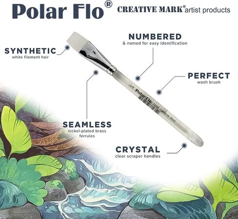 فرش الألوان المائية الاحترافية من Creative Mark Polar Flo - مجموعة مسطحة متنوعة من 4 - مقبض قصير، حلقة غير ملحومة مطلية بالنيكل - فرش طلاء فنية للطلاء الأكريليك والألوان المائية والغواش والمزيد in Kuwait