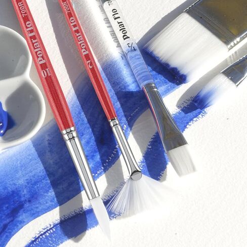 فرش الألوان المائية الاحترافية من Creative Mark Polar Flo - مجموعة مسطحة متنوعة من 4 - مقبض قصير، حلقة غير ملحومة مطلية بالنيكل - فرش طلاء فنية للطلاء الأكريليك والألوان المائية والغواش والمزيد in Kuwait