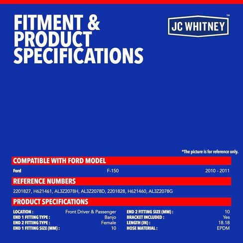 JC Whitney JFBAJCWBHH00224 مجموعة من خراطيم هيدروليكية للفرامل الأمامية اليسرى واليمنى - متوافقة مع Ford F-150 2010-2011 in Kuwait
