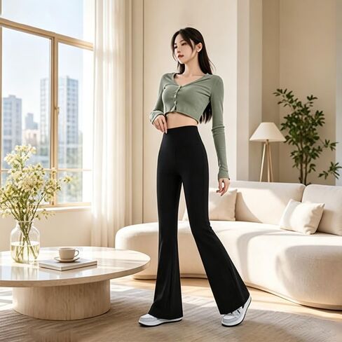 Women's High Waisted High-Waisted Casual Flared Pants,Medium Black in Saudi Arabia