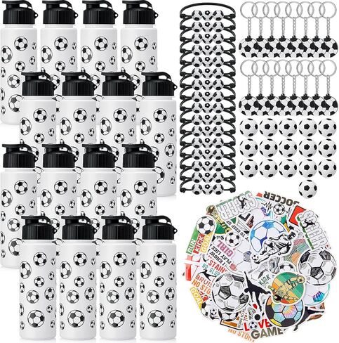 LemonRoad 164 Pcs Sports Party Favors Set 16 Plastic Cups 16 Charm Bracelets 16 Keychains 16 Mini Foam Stress Balls 100 Stickers for Sports Party Supplies(Soccer) in Saudi Arabia