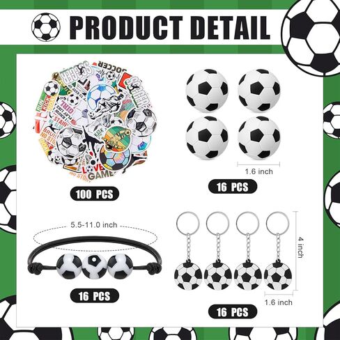 LemonRoad 164 Pcs Sports Party Favors Set 16 Plastic Cups 16 Charm Bracelets 16 Keychains 16 Mini Foam Stress Balls 100 Stickers for Sports Party Supplies(Soccer) in Saudi Arabia