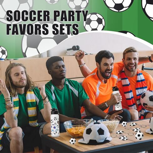 LemonRoad 164 Pcs Sports Party Favors Set 16 Plastic Cups 16 Charm Bracelets 16 Keychains 16 Mini Foam Stress Balls 100 Stickers for Sports Party Supplies(Soccer) in Saudi Arabia