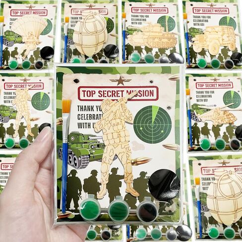Army Party Favors - 12PCS Army Military Camo Birthday Party Favors for Kids Individual Wrapped Wooden Painting Craft Kits with Cards Magnets Army Military Birthday Party Decorations for Boys Gifts in Saudi Arabia