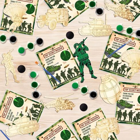 Army Party Favors - 12PCS Army Military Camo Birthday Party Favors for Kids Individual Wrapped Wooden Painting Craft Kits with Cards Magnets Army Military Birthday Party Decorations for Boys Gifts in Saudi Arabia