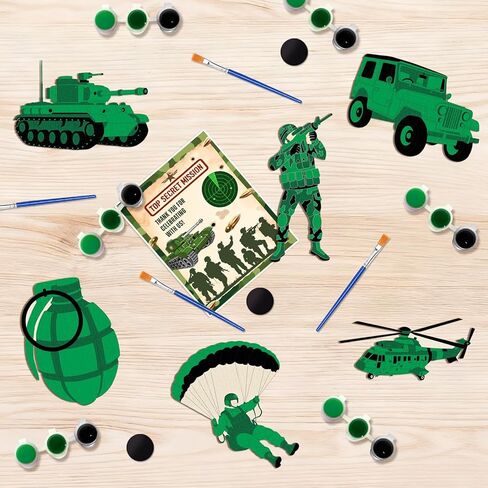 Army Party Favors - 12PCS Army Military Camo Birthday Party Favors for Kids Individual Wrapped Wooden Painting Craft Kits with Cards Magnets Army Military Birthday Party Decorations for Boys Gifts in Saudi Arabia