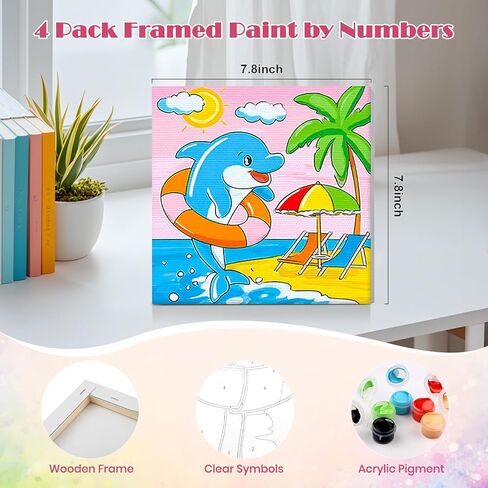MISCER 4 Pack Paint by Numbers for Adults Beginner, Cute Sea Animals Paint by Number Kits for Kids, DIY Acrylic Oil Painting Suitable for Home Decoration (8x8inch) in Saudi Arabia