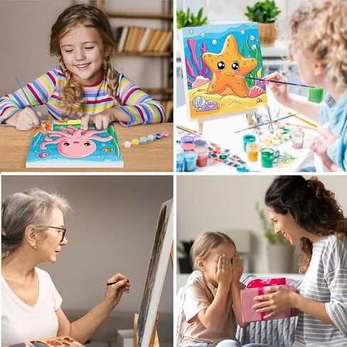 MISCER 4 Pack Paint by Numbers for Adults Beginner, Cute Sea Animals Paint by Number Kits for Kids, DIY Acrylic Oil Painting Suitable for Home Decoration (8x8inch) in Saudi Arabia